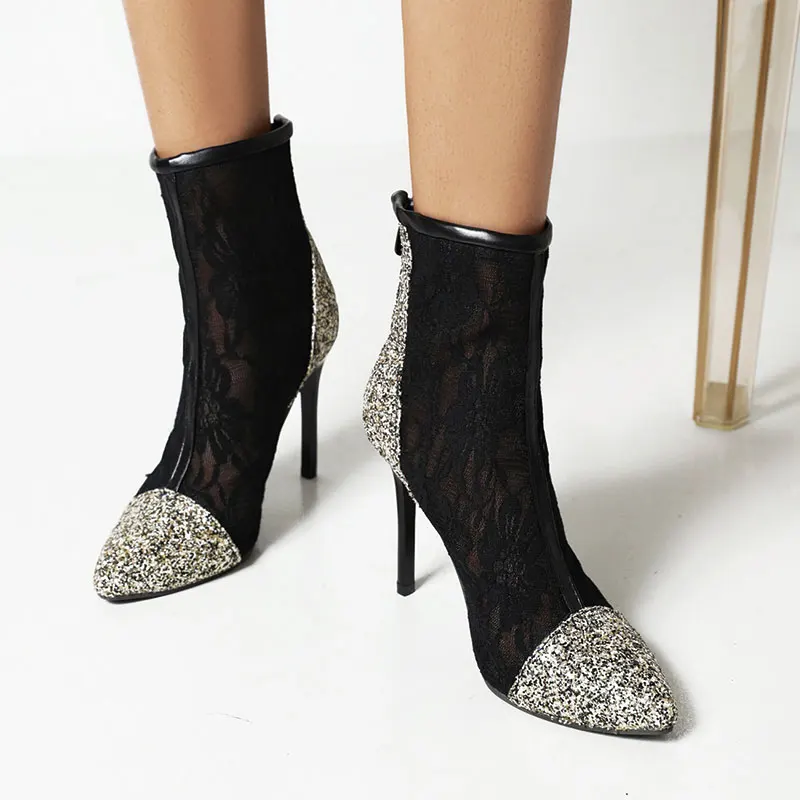 Lasyarrow Black White Summer Mesh Boots Women Zipper Ankle Boots Sexy Thin High Heel Pointed Toe Short Boots Spring Autumn Shoes
Lasyarrow Black White Summer Mesh Boots Women Zipper Ankle Boots Sexy Thin High Heel Pointed Toe Short Boots Spring Autumn Shoes