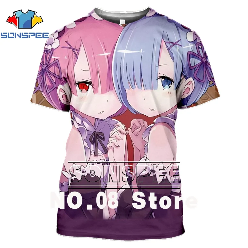 Новая футболка 3D Мужчины/Женщины Сексуальная Кошка Re:zero Twin maid Ram Rem Girl Футболка с