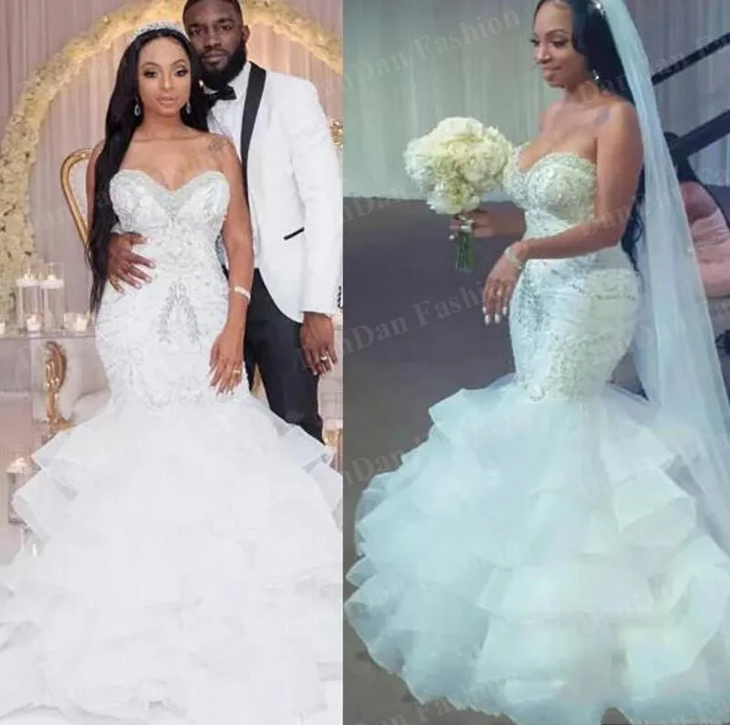 Sexy Mermaid Wedding Dresses Beads Sequins Layered Skirt Plus Size Wedding Dress Count Train Shinning Zipper Back Bridal Gown
Sexy Mermaid Wedding Dresses Beads Sequins Layered Skirt Plus Size Wedding Dress Count Train Shinning Zipper Back Bridal Gown
