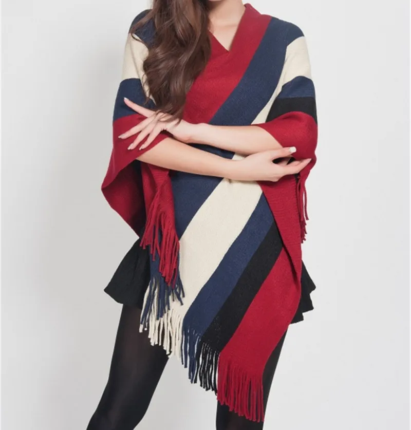 Модные зимние теплые полосатые пончо и накидки для женщин, Большие шали с кисточками, имитация кашемира, Пашмина, женская одежда
Модные зимние теплые полосатые пончо и накидки для женщин, Большие шали с кисточками, имитация кашемира, Пашмина, женская одежда