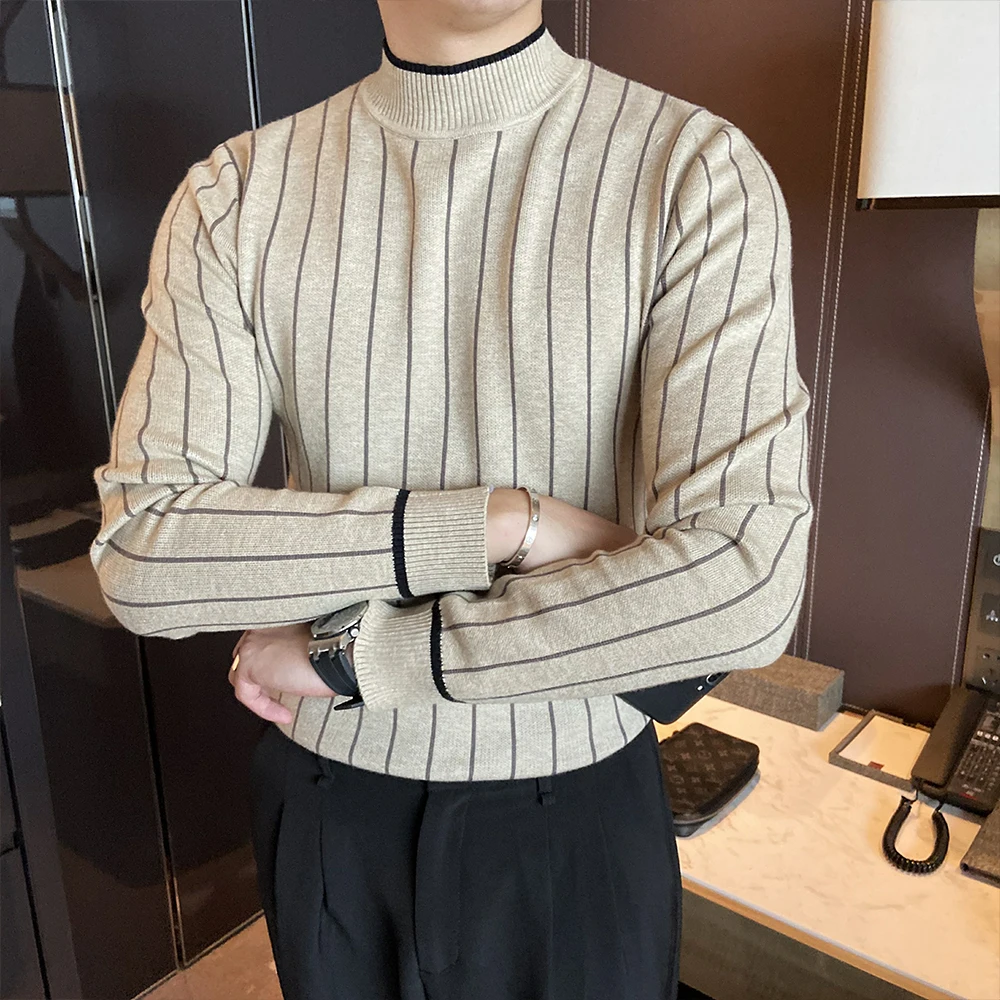 2022 Spring Men's Turtleneck stripe Sweaters Thick Warm High Neck Sweater Mens Sweaters Slim Pullover Men Knitwear Male Sweater
2022 Spring Men's Turtleneck stripe Sweaters Thick Warm High Neck Sweater Mens Sweaters Slim Pullover Men Knitwear Male Sweater