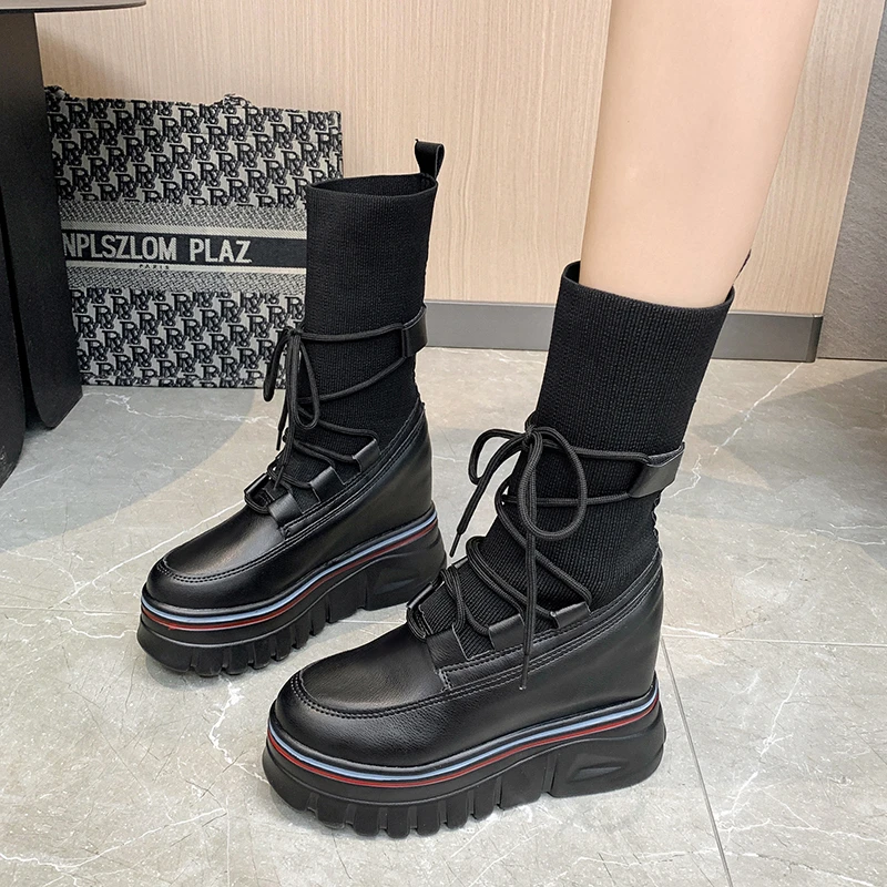 2021 Motorcycle Women's Boots Winter Soft Leather Shoes Black Botas Wedges Female Lace Up Platforms Women Botas Mujer
2021 Motorcycle Women's Boots Winter Soft Leather Shoes Black Botas Wedges Female Lace Up Platforms Women Botas Mujer