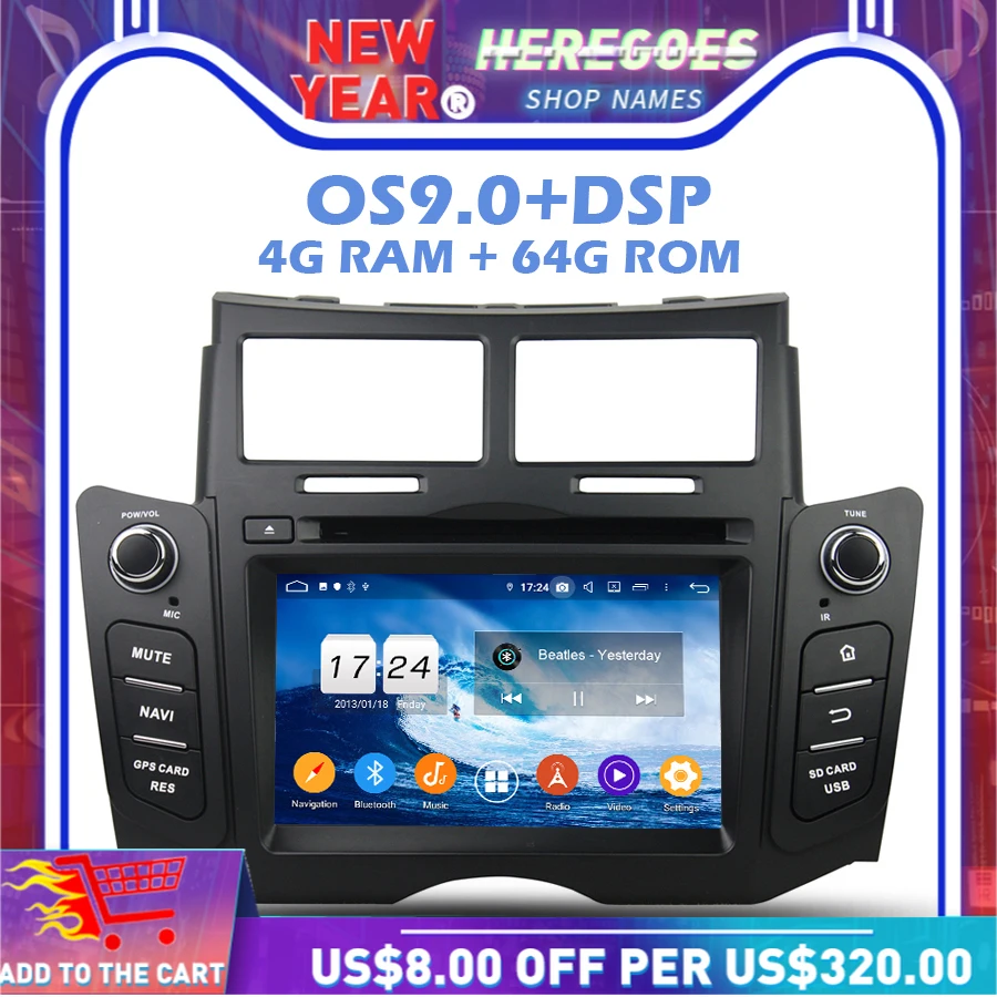 DSP IPS Android 10 0 64G ROM 4G RAM 8 Core автомобильный DVD плеер GPS Map RDS радио Wifi Bluetooth 4 2 для Toyota YARIS