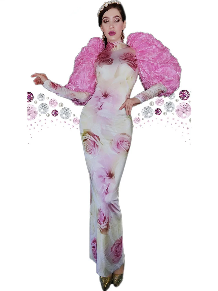 New Dj Costumes Fake Flower Puff Sleeve Evening Dress Fashion Printed Stretch Long Dress Stage Costume Festival Outfits DN7517
New Dj Costumes Fake Flower Puff Sleeve Evening Dress Fashion Printed Stretch Long Dress Stage Costume Festival Outfits DN7517