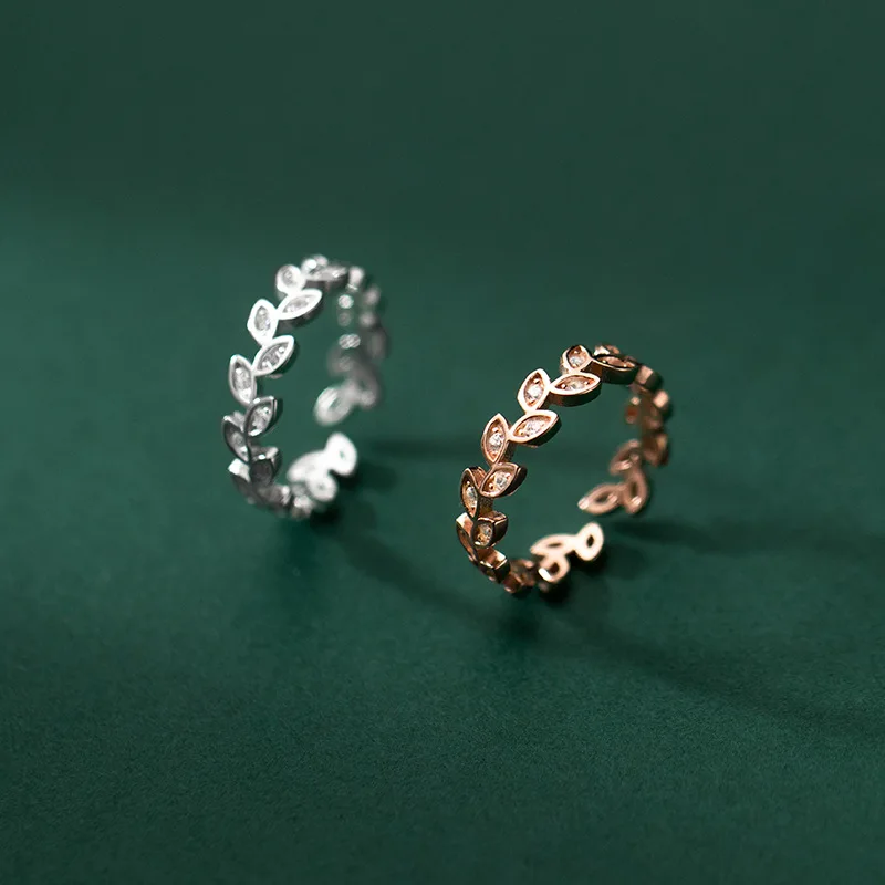 925 Sterling Silver Zircon Ring Adjustable Open Rose Gold Color Plated Leaf Shape Finger Rings Jewelry for Women
925 Sterling Silver Zircon Ring Adjustable Open Rose Gold Color Plated Leaf Shape Finger Rings Jewelry for Women