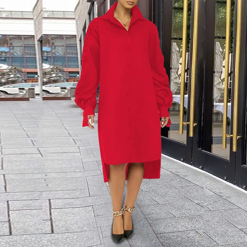 Spring Women Long Sleeve Shirt Dress Fashion Lapel Lantern Sleeve Asymmetrical Midi Dress woman Loose Big Size Party Dresses 4XL 
Spring Women Long Sleeve Shirt Dress Fashion Lapel Lantern Sleeve Asymmetrical Midi Dress woman Loose Big Size Party Dresses 4XL