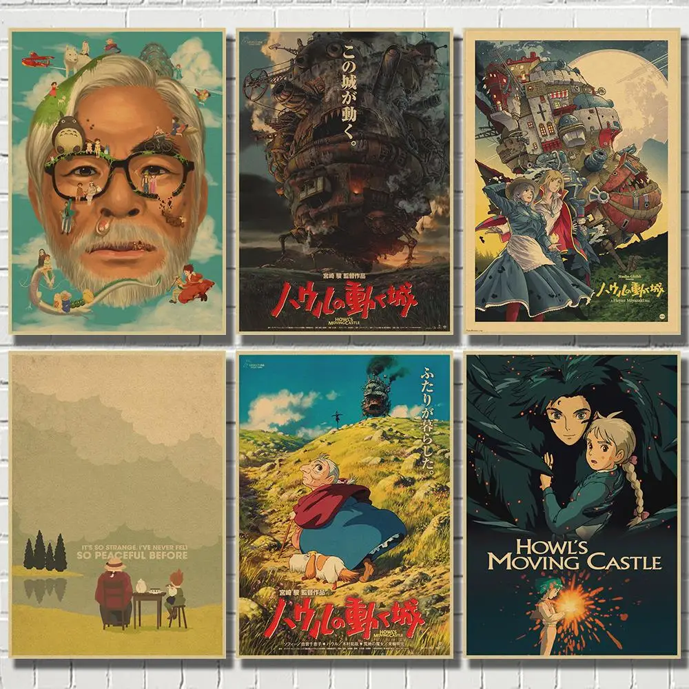 Howl's Moving Castle Hayao Miyazaki мультипликационный фильм ВИНТАЖНЫЙ ПЛАКАТ из крафт бумаги
