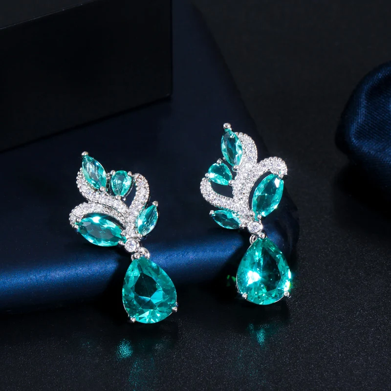 CWWZircons Chic Beautiful Light Blue Cubic Zircon Crystal Water Drop Dangle Earrings New Trendy Ladies Jewelry Acceossries CZ786 | Украшения