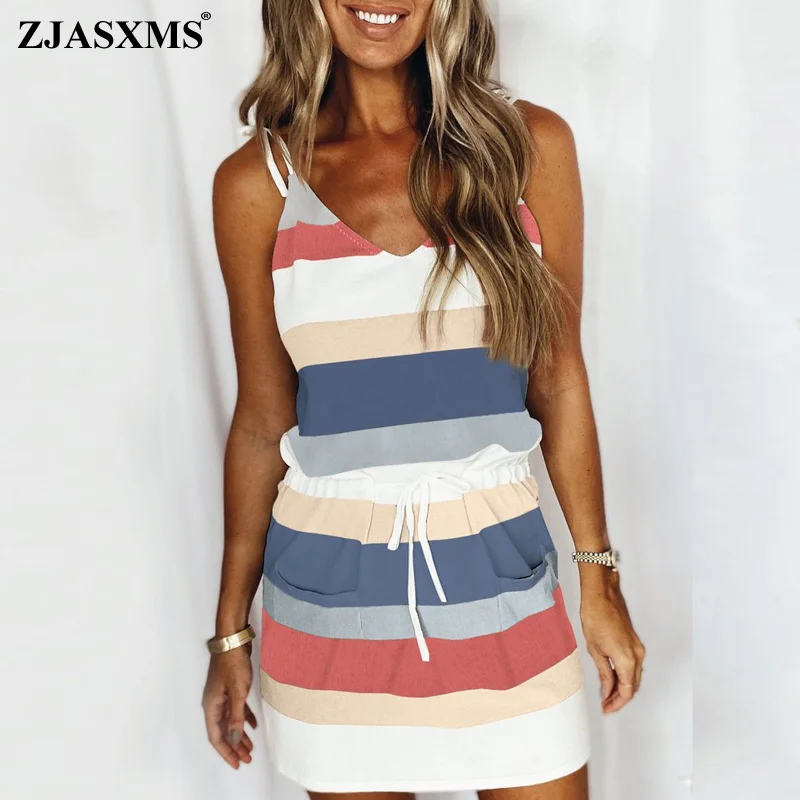 Women Striped Print V Neck Summer Beach Dress 2021 Spring Elastic Waist Bow Mini Dress Female Pockets Patchwork Sleeveless Dress
Women Striped Print V Neck Summer Beach Dress 2021 Spring Elastic Waist Bow Mini Dress Female Pockets Patchwork Sleeveless Dress