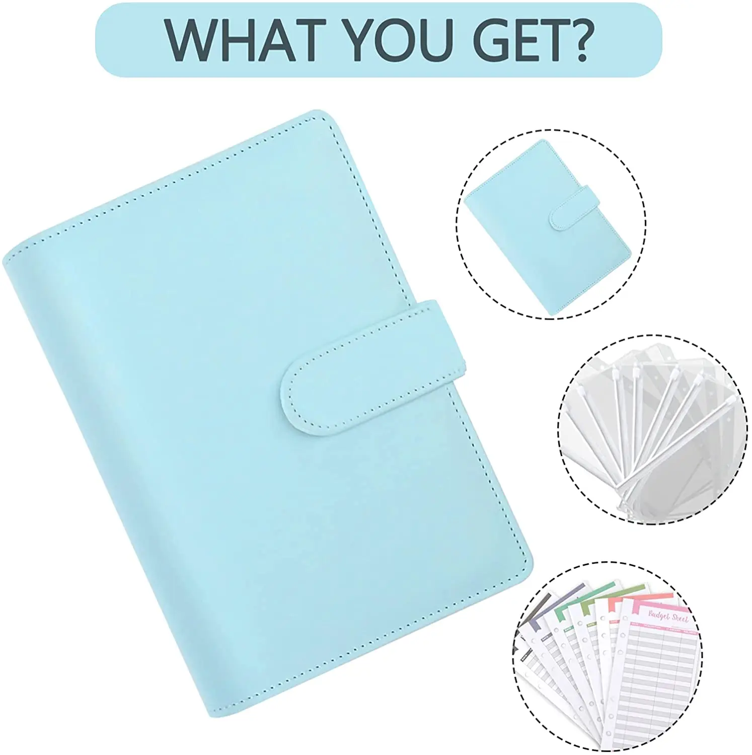 A6 Plastic Binder Pocket With Leather Binder Cover, 6-Ring Budget Binder Loose Leaf Zipper Bag Envelope System Planning Book
A6 Plastic Binder Pocket With Leather Binder Cover, 6-Ring Budget Binder Loose Leaf Zipper Bag Envelope System Planning Book