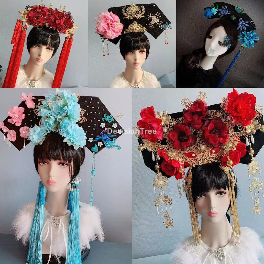 

2022 chinese ancient qing hats qing dynasty hat princess hat ancient headwear imperial palace maid hair costume accessories