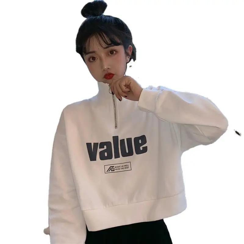 Winter Korean style Harajuku plus hoodies women Solid Color Zipper Long-sleeved Pullovers Slimming-fit Half High Collar Top
Winter Korean style Harajuku plus hoodies women Solid Color Zipper Long-sleeved Pullovers Slimming-fit Half High Collar Top