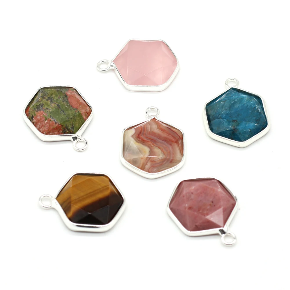 Fashion Hexagon Pendant Natural Stone Rose Quartz Agate Silver Edging Charms for Jewelry Making DIY Necklace Earring Accessories
Fashion Hexagon Pendant Natural Stone Rose Quartz Agate Silver Edging Charms for Jewelry Making DIY Necklace Earring Accessories