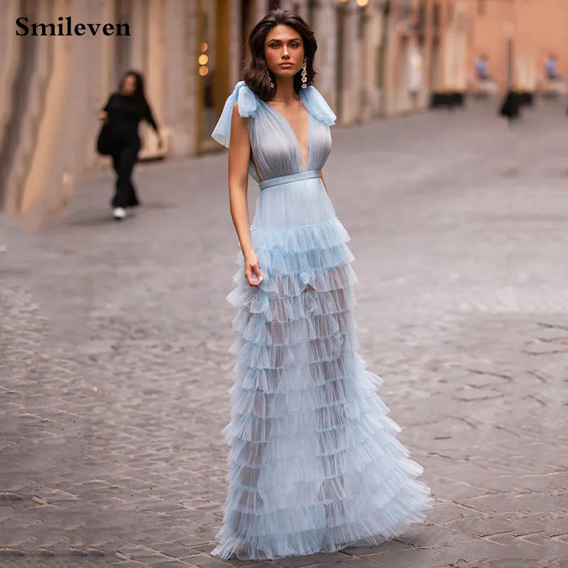 Smileven Sky Blue Princess Prom DressesTiered Puff Tulle Long Evening Dress Deep V Neck Prom Party Dresses Custom Made
Smileven Sky Blue Princess Prom DressesTiered Puff Tulle Long Evening Dress Deep V Neck Prom Party Dresses Custom Made