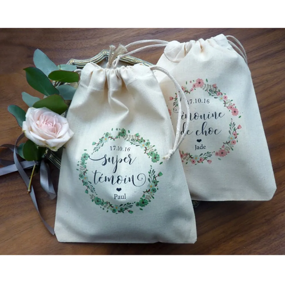 

personalize wedding witness pouch with first name and date, custom floral Bachelorette baptism first communion gift favor bags