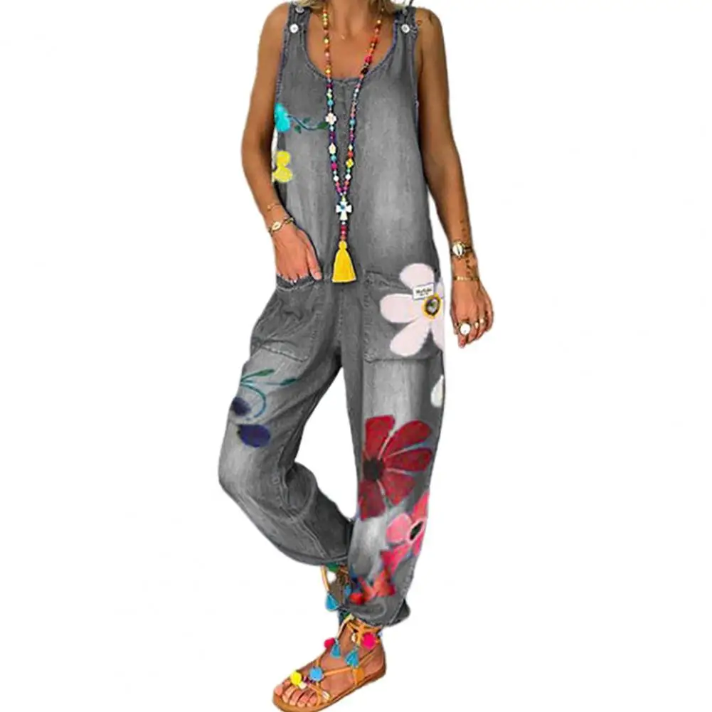 Women Jumpsuit Stylish Floral Print Deep Pockets One-piece Long Pants Sleeveless U Neck Romper Streetwear Autumn
Women Jumpsuit Stylish Floral Print Deep Pockets One-piece Long Pants Sleeveless U Neck Romper Streetwear Autumn