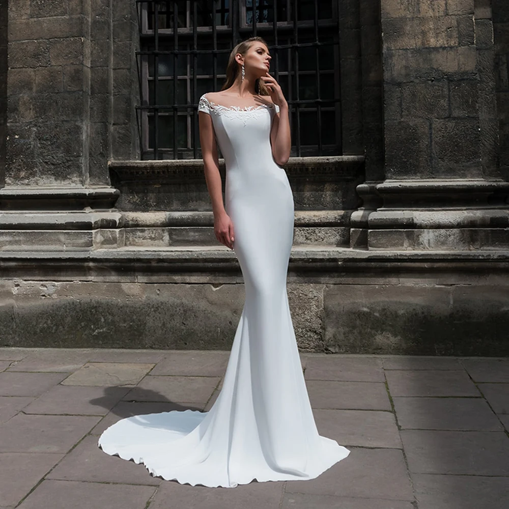 Sexy Mermaid Wedding Dress Short Sleeves Scoop Neck Delicate Lace Boho Bridal Gown Long Train Simple Bride Dresses
Sexy Mermaid Wedding Dress Short Sleeves Scoop Neck Delicate Lace Boho Bridal Gown Long Train Simple Bride Dresses