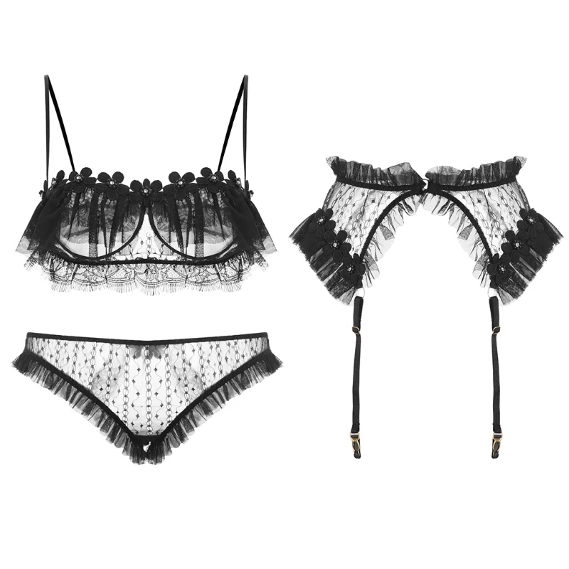Women Sexy 3pcs Floral Lace Lingerie Set with Garter Belt Ruffle Sheer Underwear XX9D
Women Sexy 3pcs Floral Lace Lingerie Set with Garter Belt Ruffle Sheer Underwear XX9D