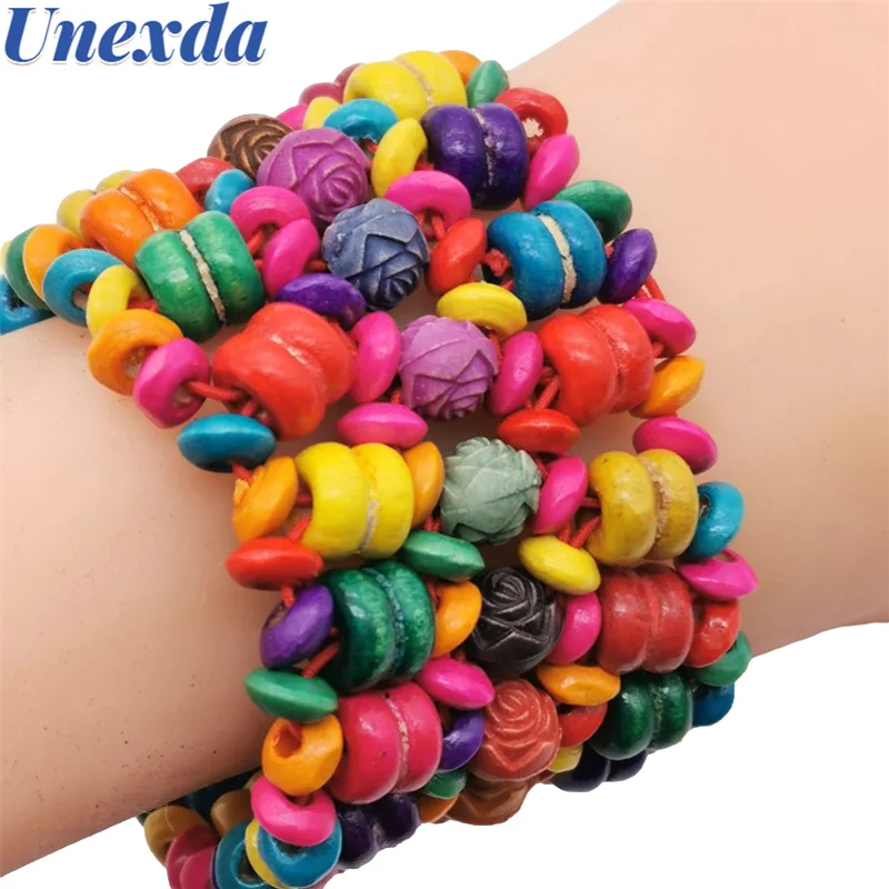Unexda Bohemian Bangle Colored Wooden Rose Flower Pattern Beaded Bracelet For Women Multilayer Hollow Stretch Bracelets Jewelry 
Unexda Bohemian Bangle Colored Wooden Rose Flower Pattern Beaded Bracelet For Women Multilayer Hollow Stretch Bracelets Jewelry