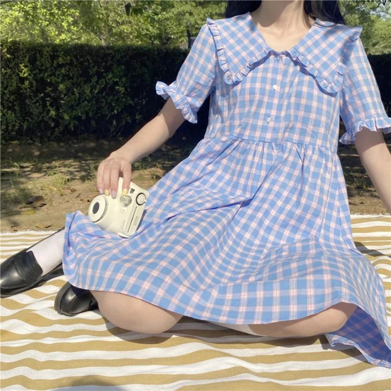 Летнее женское свободное платье в клетку, в японском стиле Лолиты, с коротким рукавом, платье для куклы с воротником
Летнее женское свободное платье в клетку, в японском стиле Лолиты, с коротким рукавом, платье для куклы с воротником