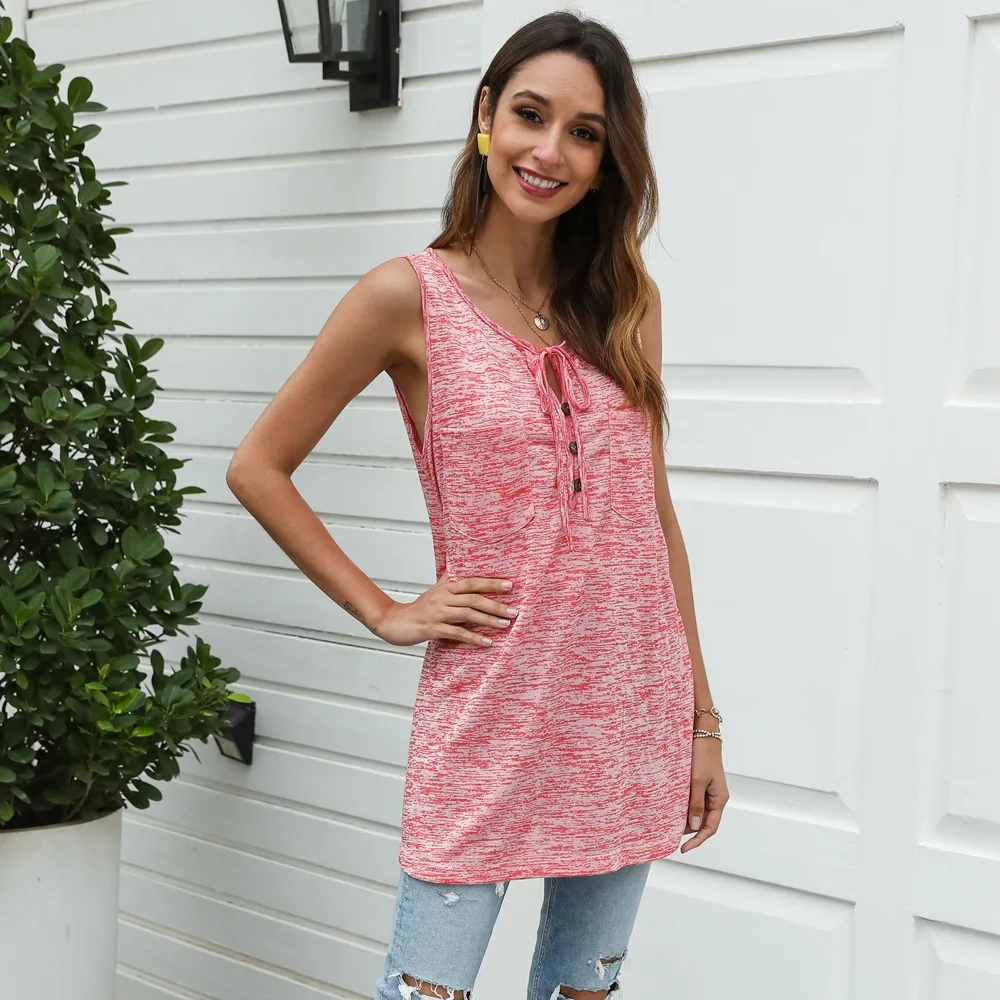 Summer 2021 Solid Tank Top Mujer Lace Up Woman Tshirts Feminina Loose Waist Sleeveless Shirt Casual Pockets Button Women's Vest
Summer 2021 Solid Tank Top Mujer Lace Up Woman Tshirts Feminina Loose Waist Sleeveless Shirt Casual Pockets Button Women's Vest