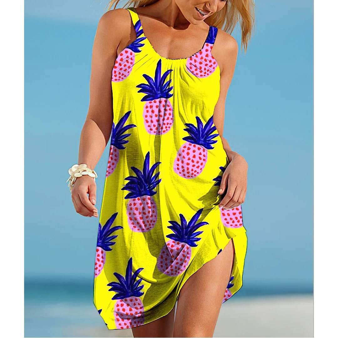 

Tropical Fruit Print 3d Midi Mini Dress Women Camisole Bohemian Boho Sexy Beach Dress Faldas Casual Women's Dress Slim Vestidos