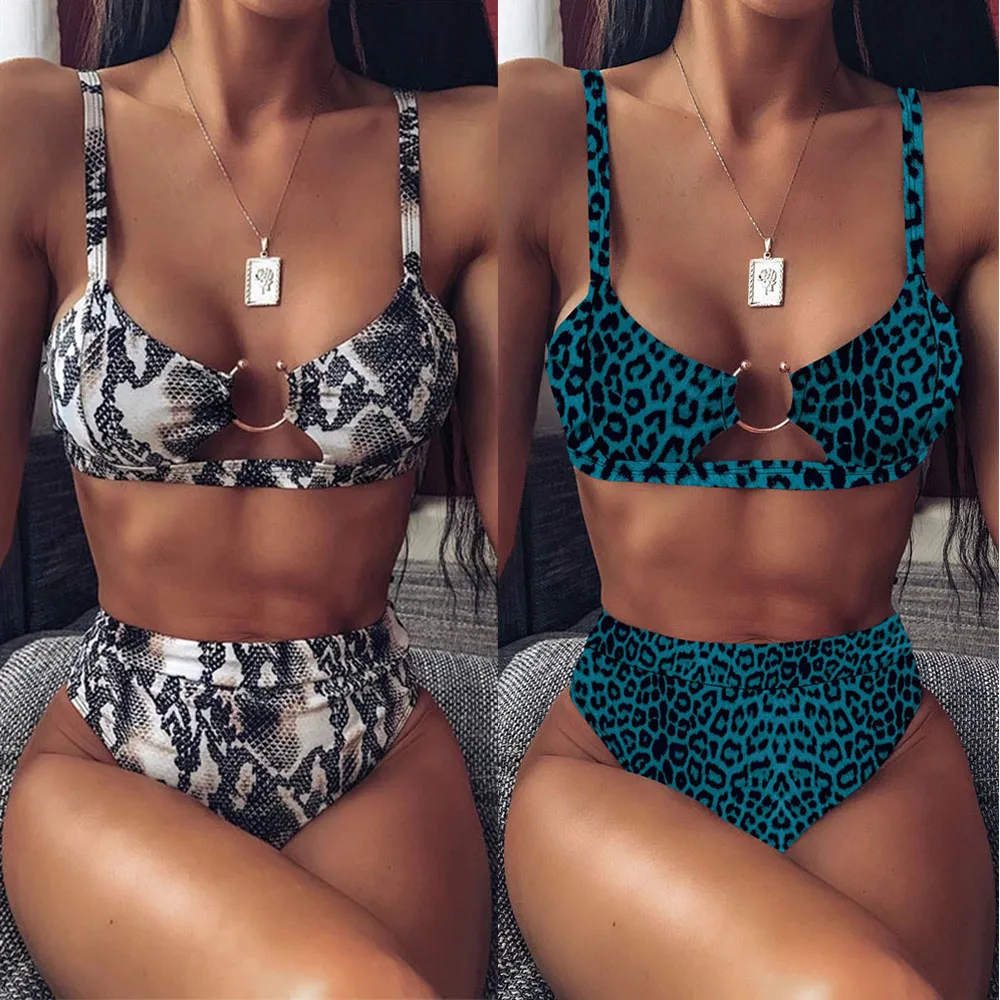 

2021 Snakeskin Bikini Leopard Bikini Swimming Womens Bathing Suits Sexy Push Up Swimsuit Set Swimwear Female Bandeau Beachwear