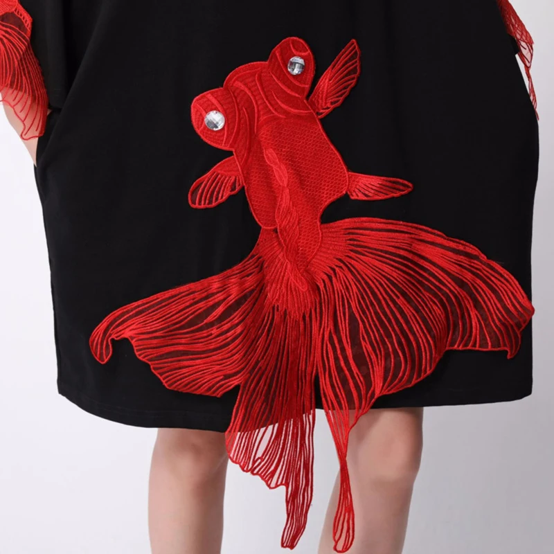 2021 Summer Wrist Sleeve O Neck Red Fish Embroidery Pullover Women Maxi Dresses Streetwear Plus Size Tide Casual Loose Dress
2021 Summer Wrist Sleeve O Neck Red Fish Embroidery Pullover Women Maxi Dresses Streetwear Plus Size Tide Casual Loose Dress