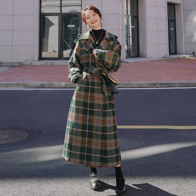 Vintage Green Plaid British Style Coat Women Korean Loose Female Overcoat Autumn Winter Fashion Single Breasted Woolen Coat
Vintage Green Plaid British Style Coat Women Korean Loose Female Overcoat Autumn Winter Fashion Single Breasted Woolen Coat