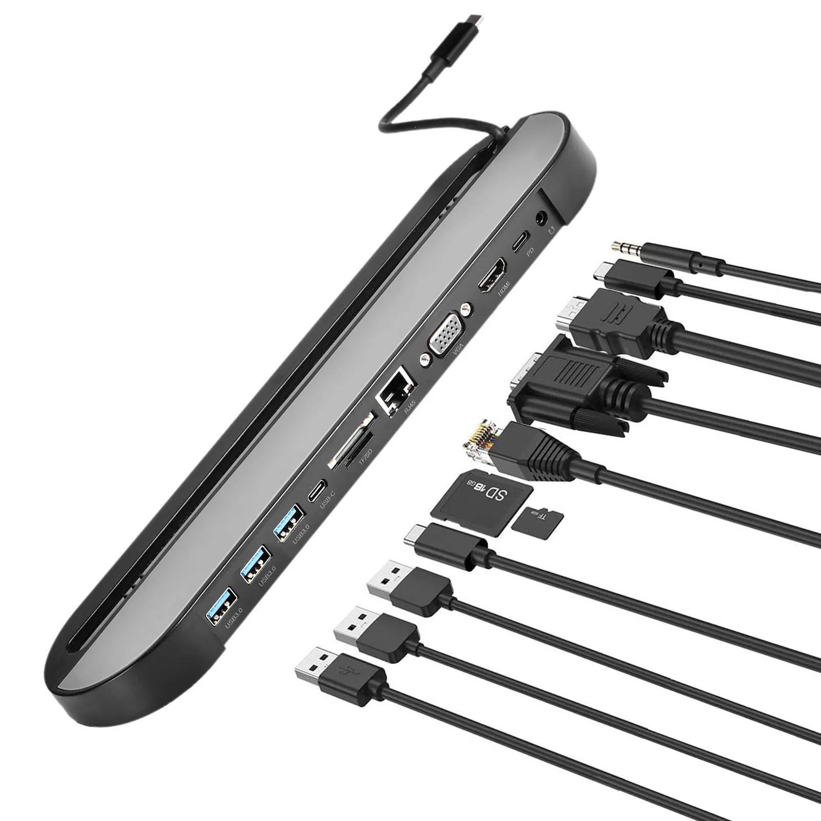 Type-C docking station dual HDMI+VGA 11 in 1 same screen docking station notebook hub
Type-C docking station dual HDMI+VGA 11 in 1 same screen docking station notebook hub