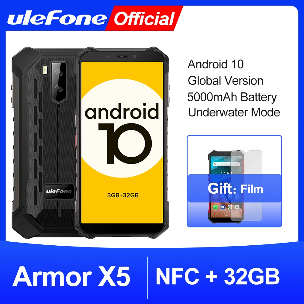 

Ulefone Armor X5 Android 10 Rugged Waterproof Smartphone IP68 MT6762 Cell Phone 3GB 32GB Octa core NFC 4G LTE Mobile Phone