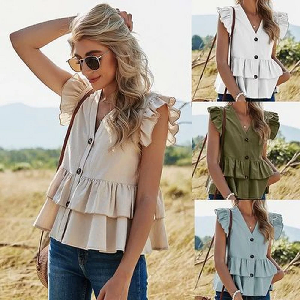 traf zar Retro Women's 2021 blusas summer Lotus sleeve casual single-breasted shirt V-neck luxury blouse Блузки рубашка KPYTOMOA
traf zar Retro Women's 2021 blusas summer Lotus sleeve casual single-breasted shirt V-neck luxury blouse Блузки рубашка KPYTOMOA
