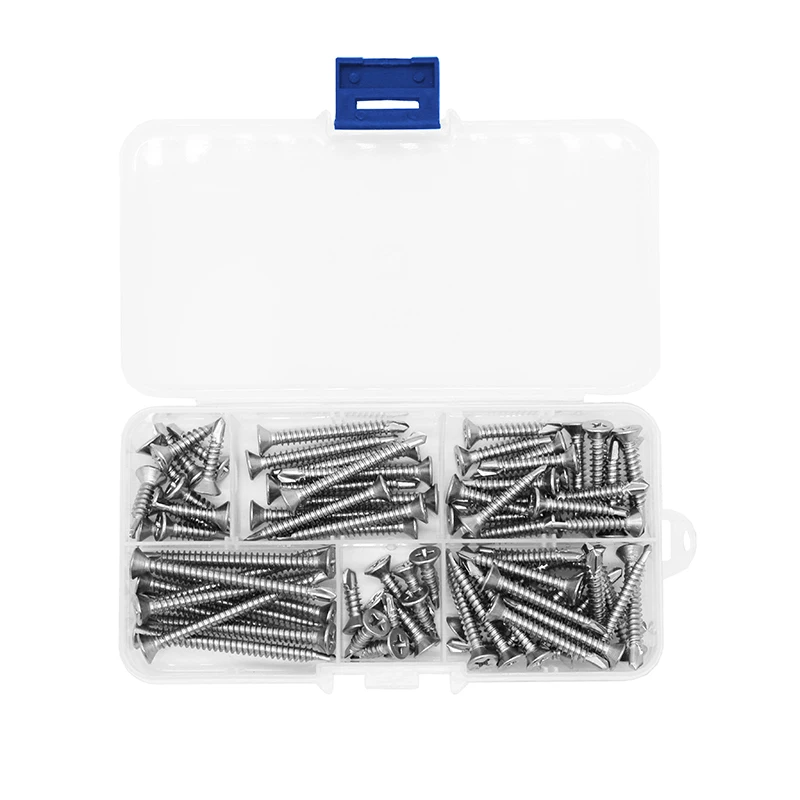 120PCS /Set Stainless Steel Self-Tapping Screws Assortment Kits Cross Countersunk Woodworking Screws Gypsum Board Screws M4.2
120PCS /Set Stainless Steel Self-Tapping Screws Assortment Kits Cross Countersunk Woodworking Screws Gypsum Board Screws M4.2