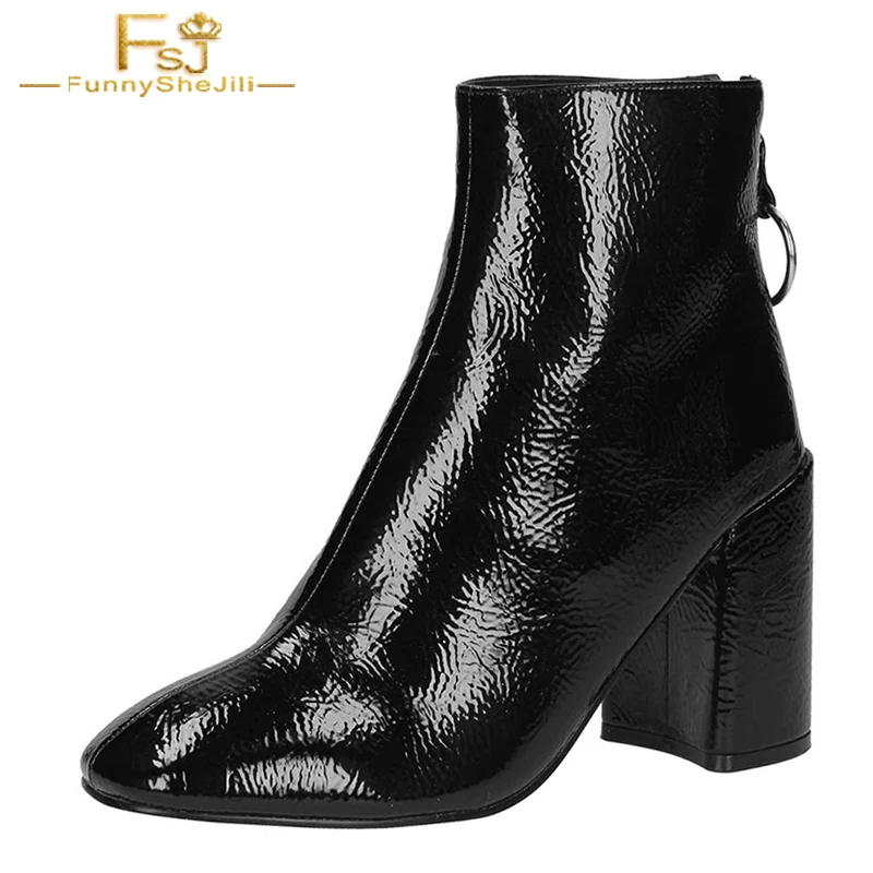 Black Patent Textured Back Circle ZIP Ankle Boots Square Toe Block Heel Botas Mujer Customization Big Size 44 45 Women Shoes FSJ
Black Patent Textured Back Circle ZIP Ankle Boots Square Toe Block Heel Botas Mujer Customization Big Size 44 45 Women Shoes FSJ