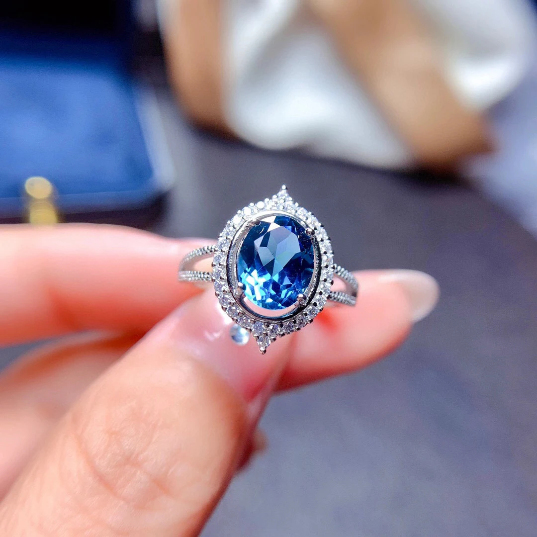 

Модное женское кольцо MeiBaPJ с натуральным лондонским голубым топазом из настоящего серебра 925 пробы, изящные свадебные украшения