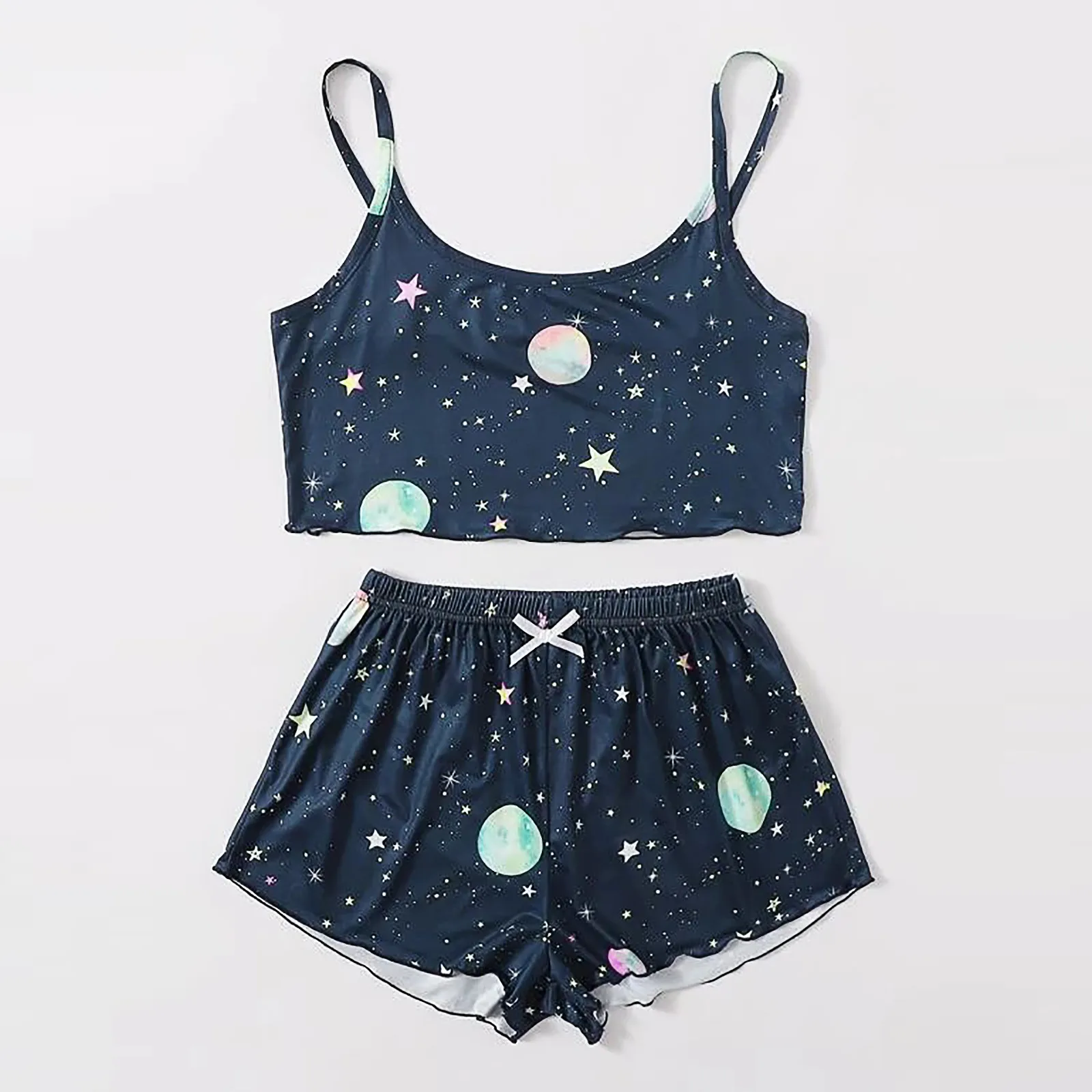 Pajamas Sets Moon Stars Pattern Print Bowknot Round Neck Summer Sleeveless Sleepwear for Women Fashion Nightwear Bielizna Damska
Pajamas Sets Moon Stars Pattern Print Bowknot Round Neck Summer Sleeveless Sleepwear for Women Fashion Nightwear Bielizna Damska