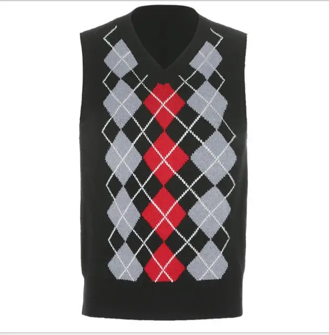 Womens V Neck Knitted Sweater, Fashion Geometric Rhombic Print Sleeveless Tank Tops Uniform Sweater
Womens V Neck Knitted Sweater, Fashion Geometric Rhombic Print Sleeveless Tank Tops Uniform Sweater