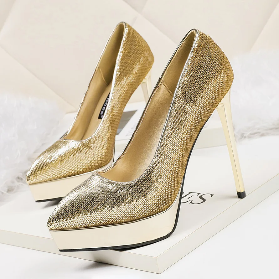 2019 г. женские блестящие золотистые туфли-лодочки на очень высоком каблуке 12 5 см