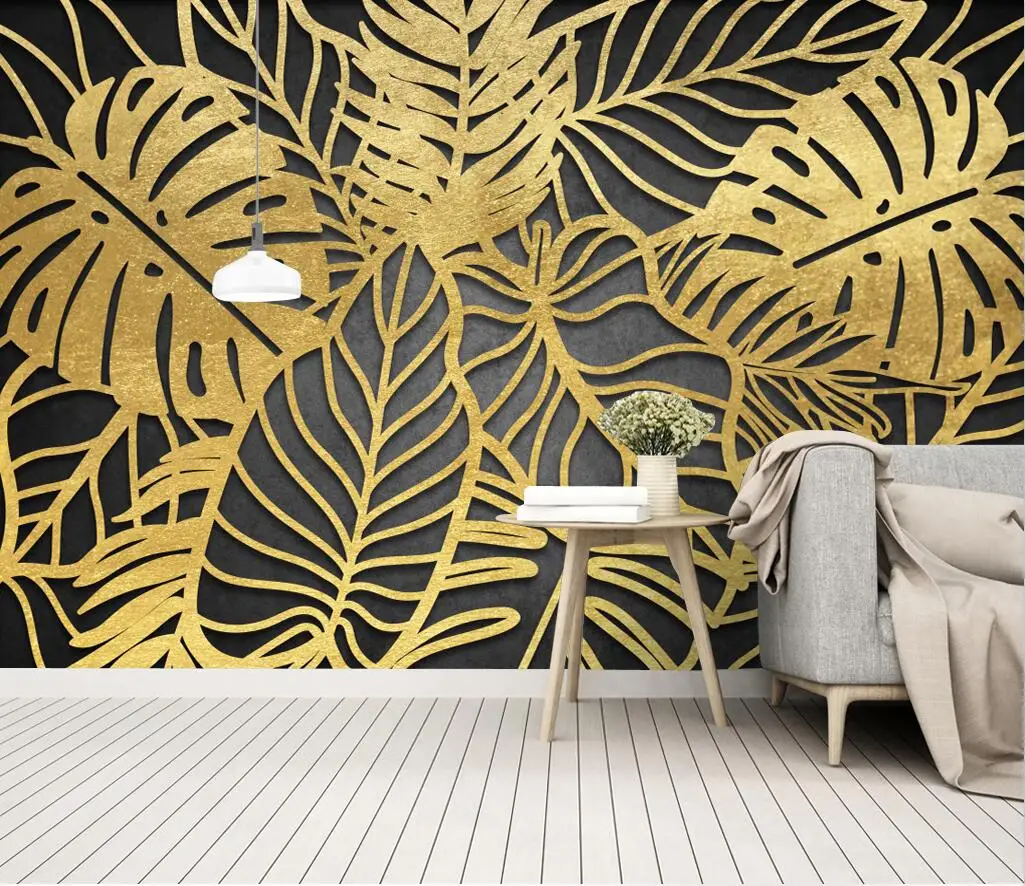 

beibehang Custom papel de parede 3D Tropical rainforest golden platinum banana leaf mural Nordic wallpaper modern living room