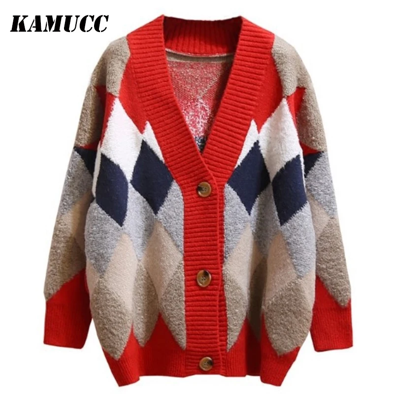 KAMUCC Women Sweaters Autumn Winter 2019 fashionable Casual Plaid V-Neck Cardigans Single Breasted Puff Sleeve Loose Sweater
KAMUCC Women Sweaters Autumn Winter 2019 fashionable Casual Plaid V-Neck Cardigans Single Breasted Puff Sleeve Loose Sweater
