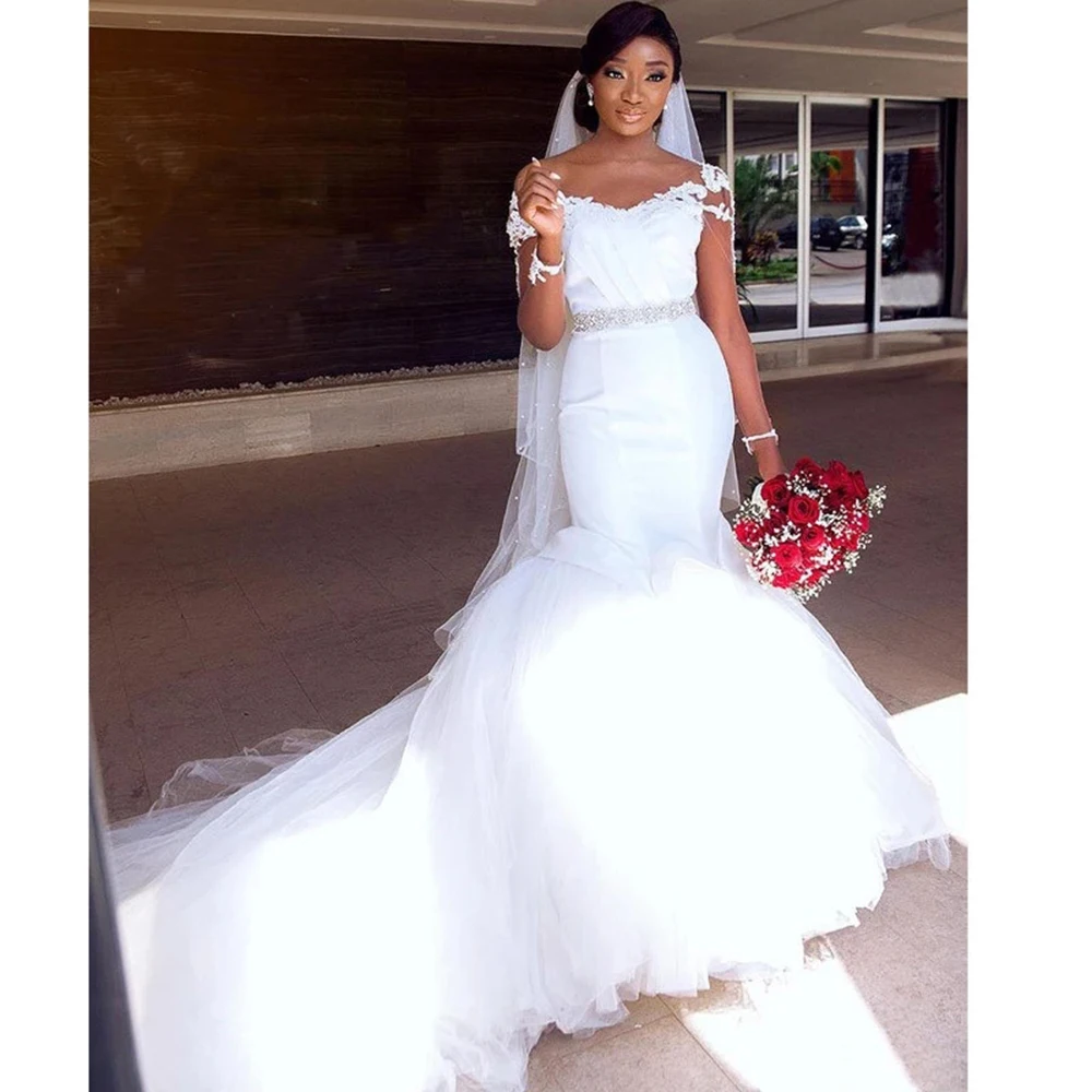 African Mermaid Wedding Dresses Long Sleeve Vestidos De Novia Rhinestone Belt Puffy Bridal Marriage Gowns Garden Robe De Mariee
African Mermaid Wedding Dresses Long Sleeve Vestidos De Novia Rhinestone Belt Puffy Bridal Marriage Gowns Garden Robe De Mariee