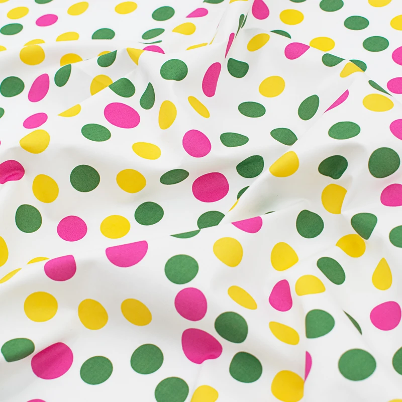 Пурпурно-желтая и зеленая точка цифровая Ткань из чистого хлопка Для платья