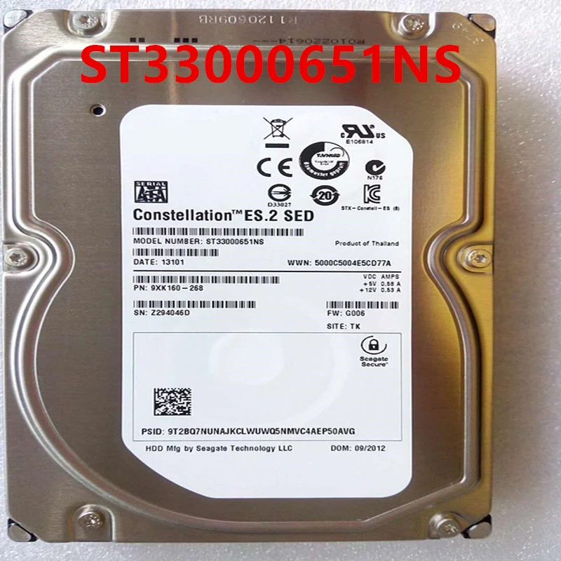 

Original New HDD For Seagate 3TB 3.5" SATA 6 Gb/s 64MB 7200RPM For Internal HDD For Monitoring HDD For ST33000651NS