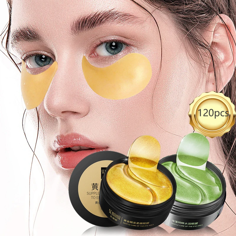 

120pcs/2boxes Gold Collagen Eye Mask Seaweed Green Algae Eye Patches for Dark Circle Hydrating Eye Pad Anti-Wrinkles Nourishing