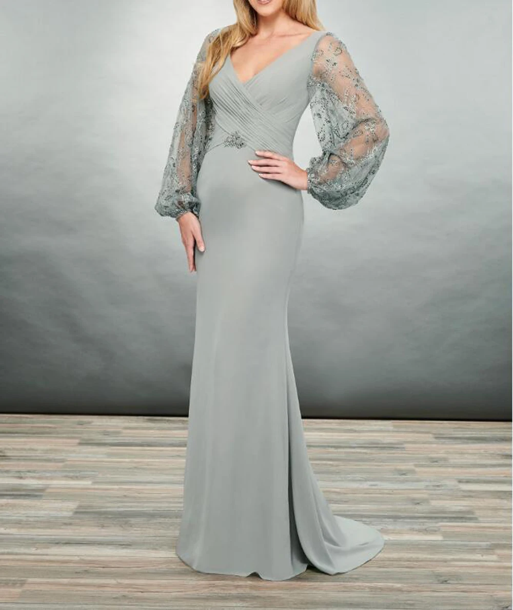 V Neck Fashion Lantern sleeve Long Sleeve Floor Length Court train Lace Beading Mother Dress for Wedding Party
V Neck Fashion Lantern sleeve Long Sleeve Floor Length Court train Lace Beading Mother Dress for Wedding Party