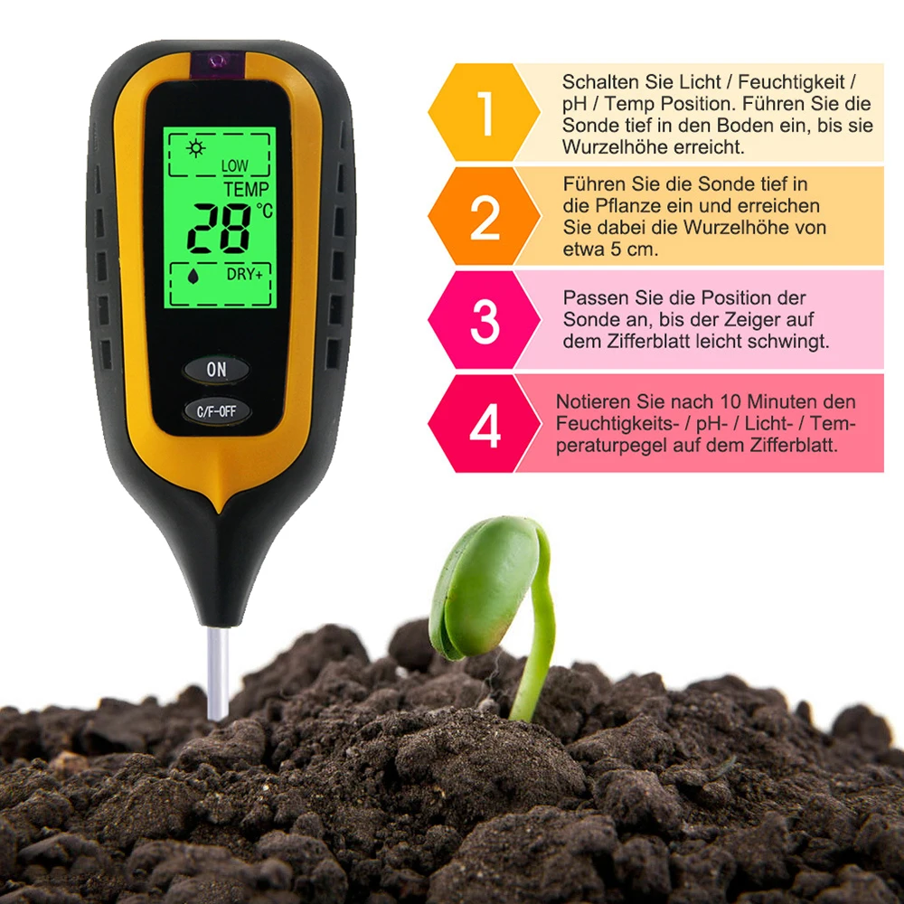 

4 in1 Plant Soil PH Moisture moisture/light/ph sunlight tester tool For Gardening Farming Garden Soil Meter
