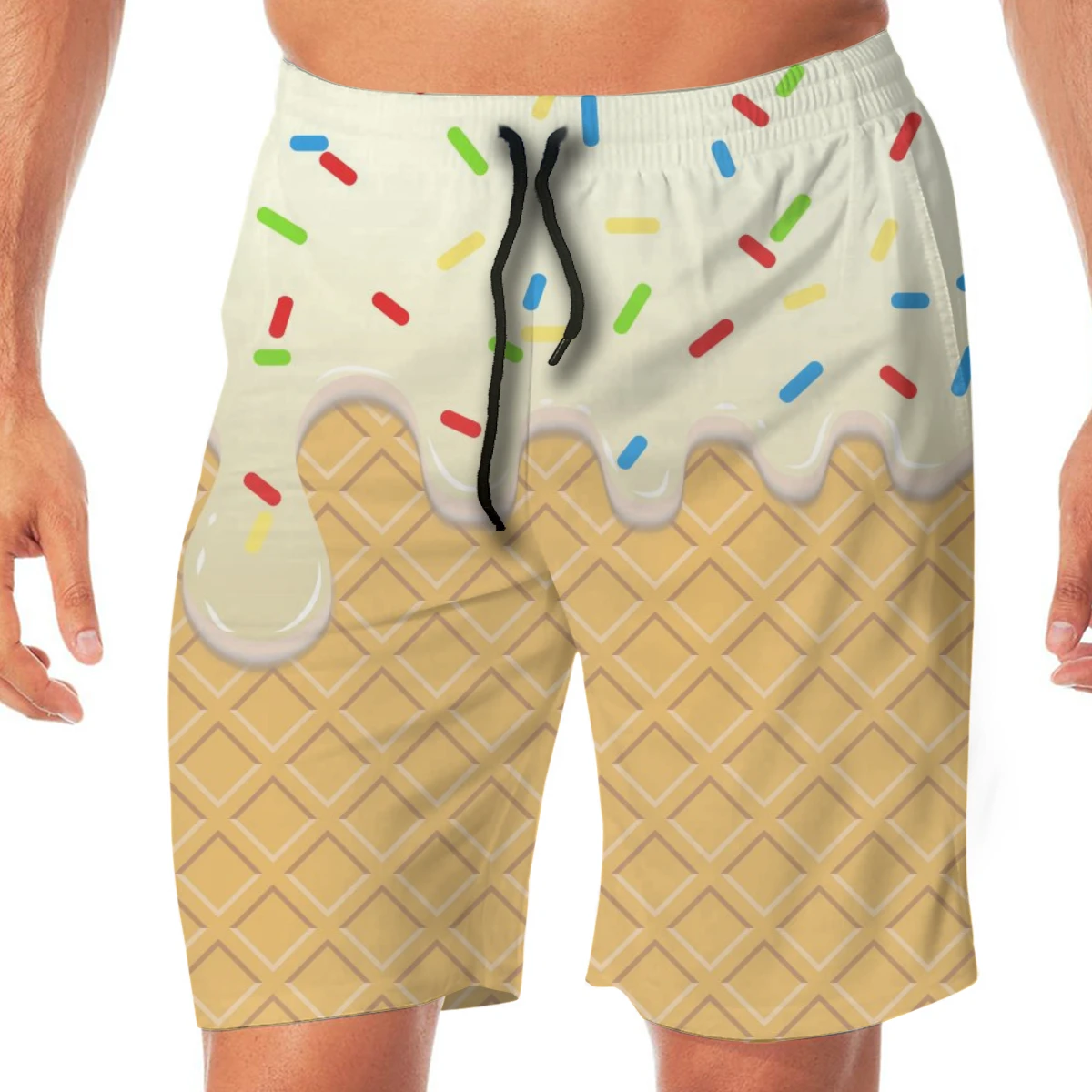 

Cute Wafer Cookie Cream Men's Beach Pants Quick Drying Beach Shorts Swimming Surfing Boating Water Sports Trunks Swimwear Shorts