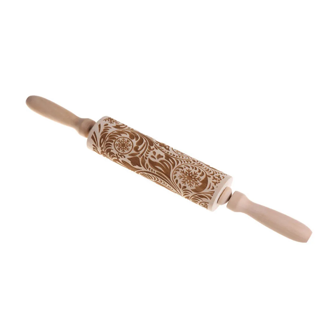 

3D Embossing Rolling Pins Pastry Boards Engraved Rolling Pin Wooden Roller Pin Flower Pattern Xmas Kitchen Bakeware Tools