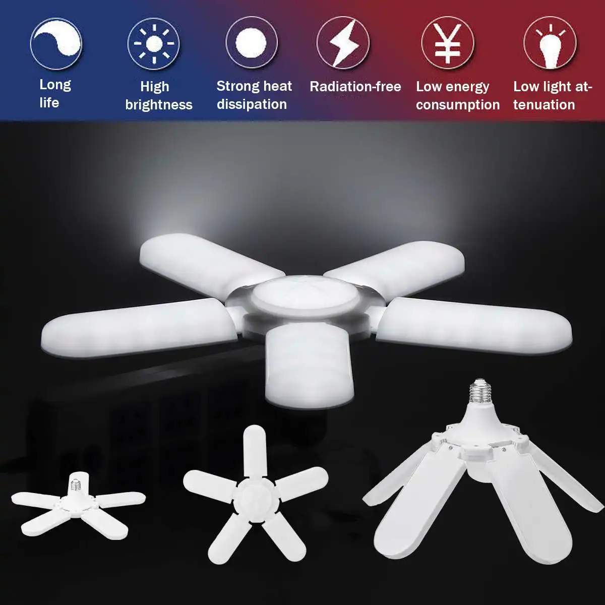 75W LED Lights E27 4 Blades Folding Fan Blades Bulb Home Cold White Ceiling Lighting Pendant Lamp Decor AC95-265V
75W LED Lights E27 4 Blades Folding Fan Blades Bulb Home Cold White Ceiling Lighting Pendant Lamp Decor AC95-265V