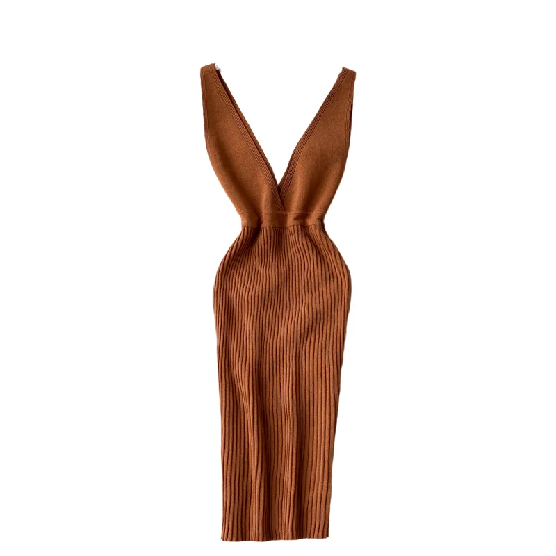 Deep V-neck Women Sexy Summer Tank Dress Solid Color Slim Fit Backless Ladies Knee Length Knit Dresses Women's Clothing 2021 New 
Deep V-neck Women Sexy Summer Tank Dress Solid Color Slim Fit Backless Ladies Knee Length Knit Dresses Women's Clothing 2021 New